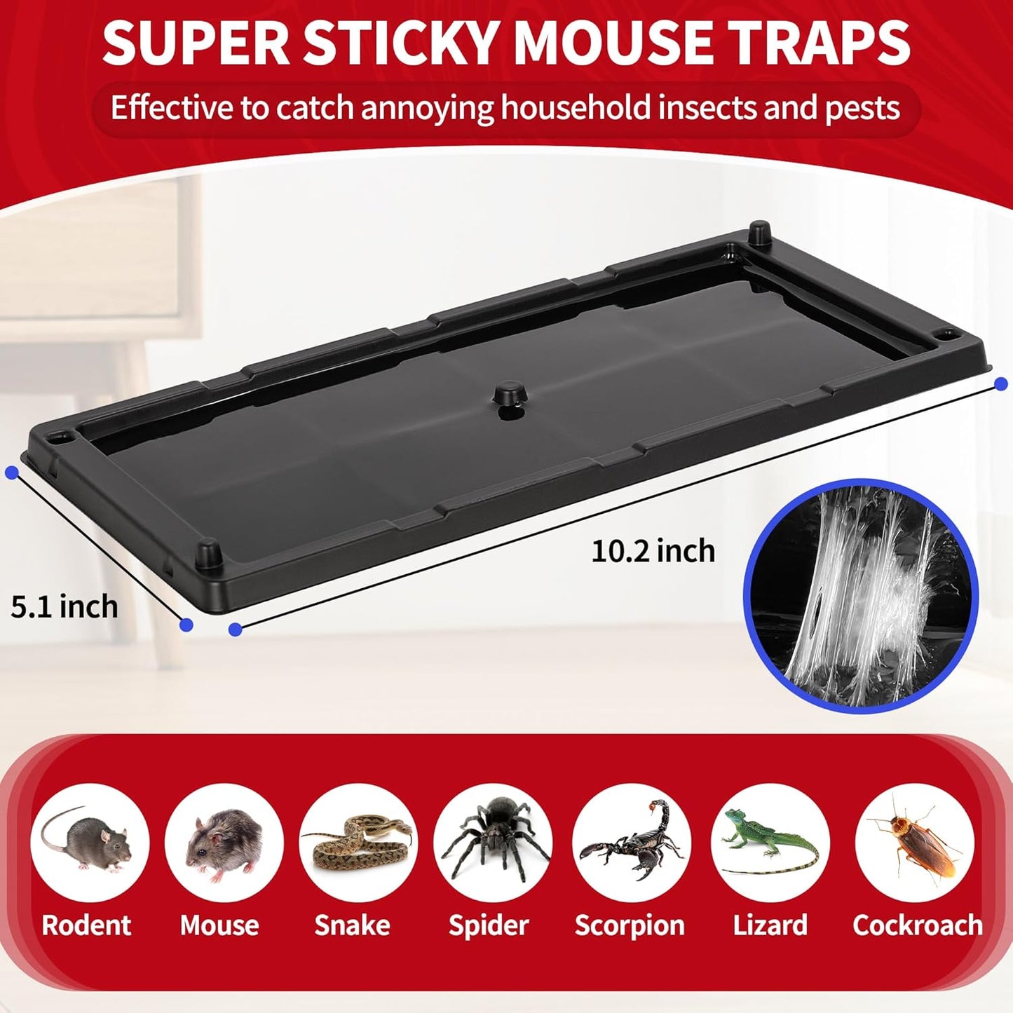 LULUCATCH Glue Mouse Traps Indoor for Home 8 Pack, Pre-Baited Sticky Plastic Glue Boards for House, Snake, Lizard, Insect, Mice, Rats & Spider Traps, Pet Safe Pest Control