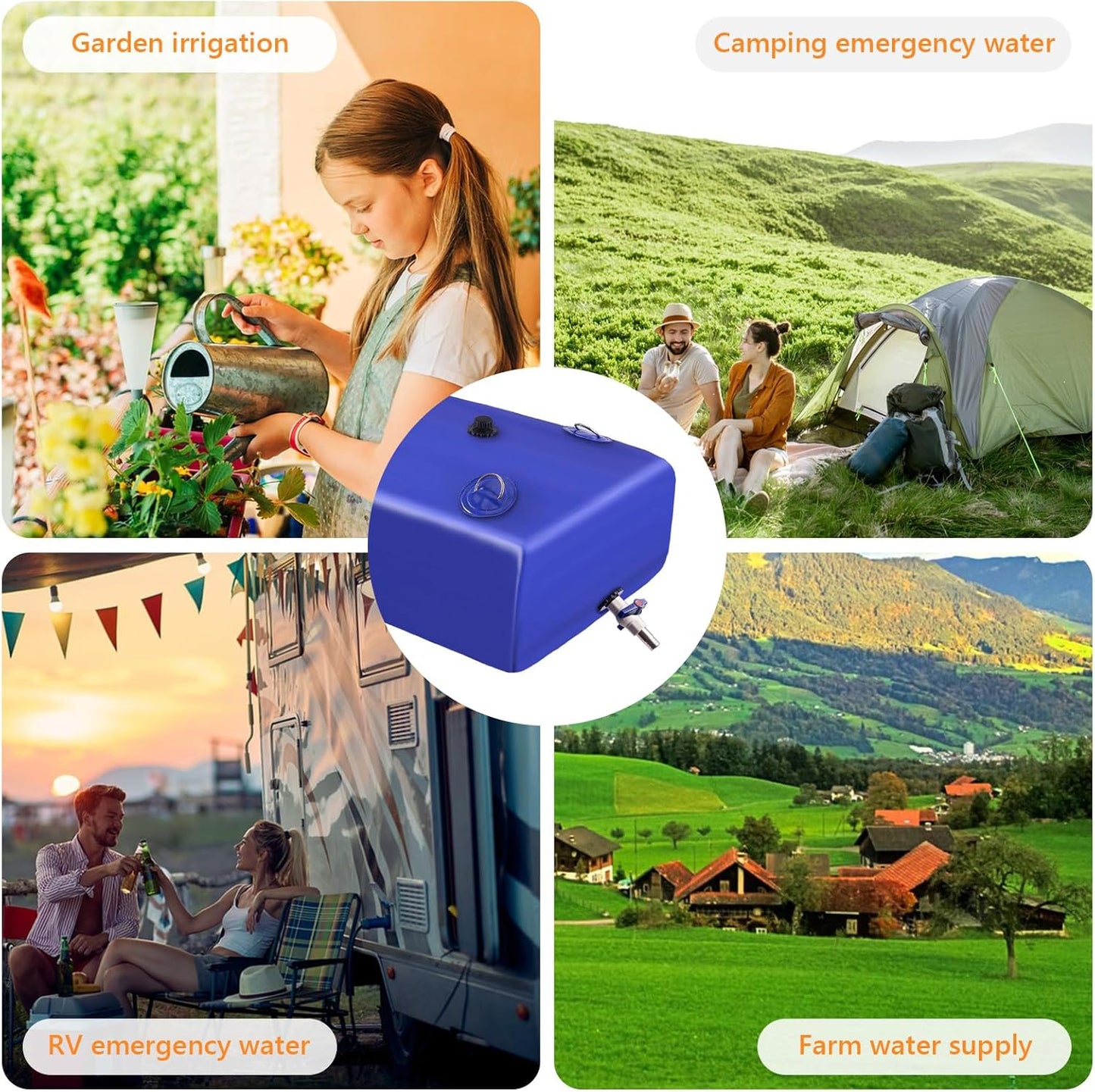 Water Tank, 65 Gallon Water Storage Bladder, Foldable Portable Water Storage, Large Water Storage Containers with 3/4" PVC Spigot and Hose Kit for Camping, Garden, Emergency Water Bag