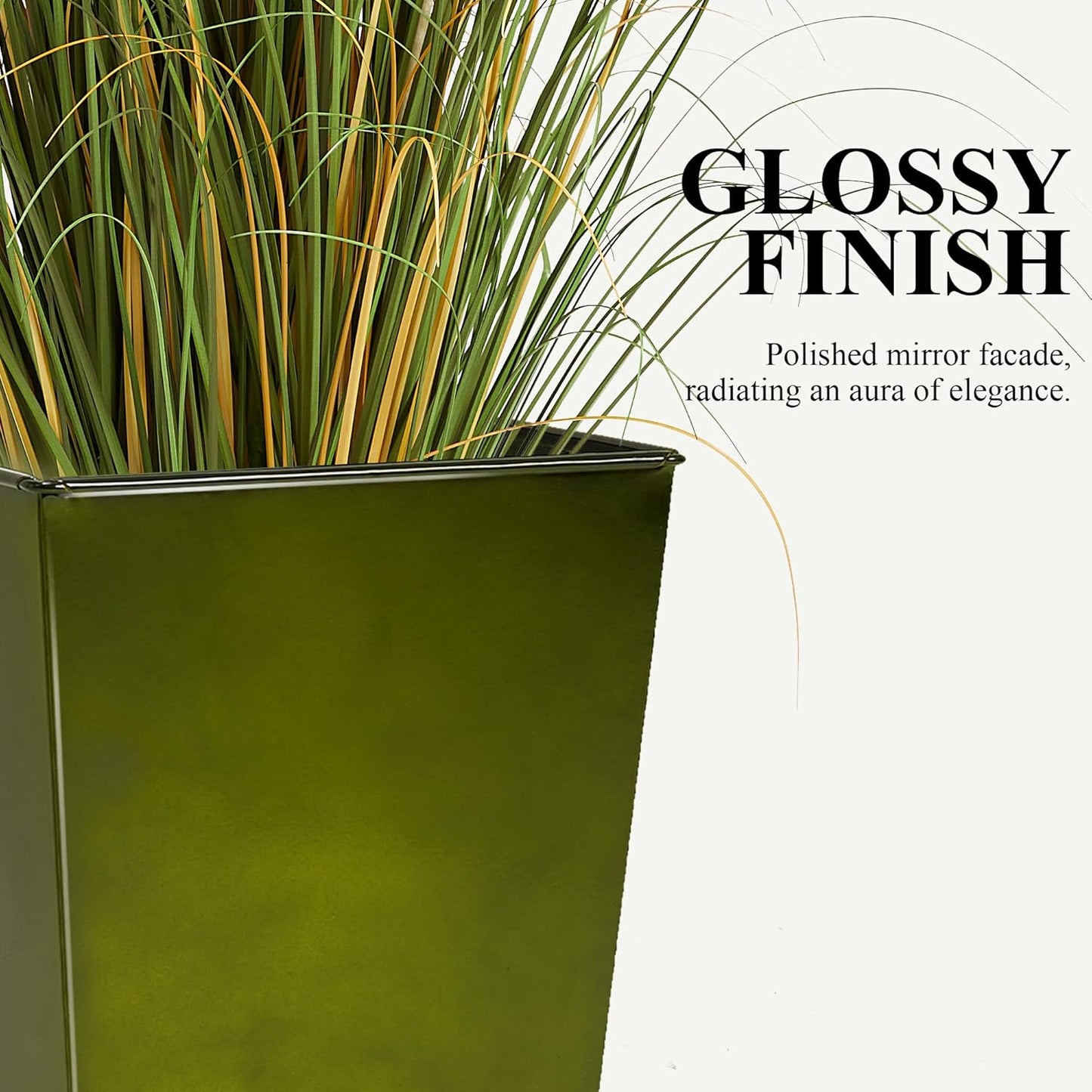 Worth Garden Large Metal Glazed Planter Set of 2 (25" + 28"), Luxurious Glossy Finish Green Tall Square Tapered Steel Plant Pot, Decor Flower Pot Indoor & Outdoor, Drainage Hole & Dual-Purpose Saucer