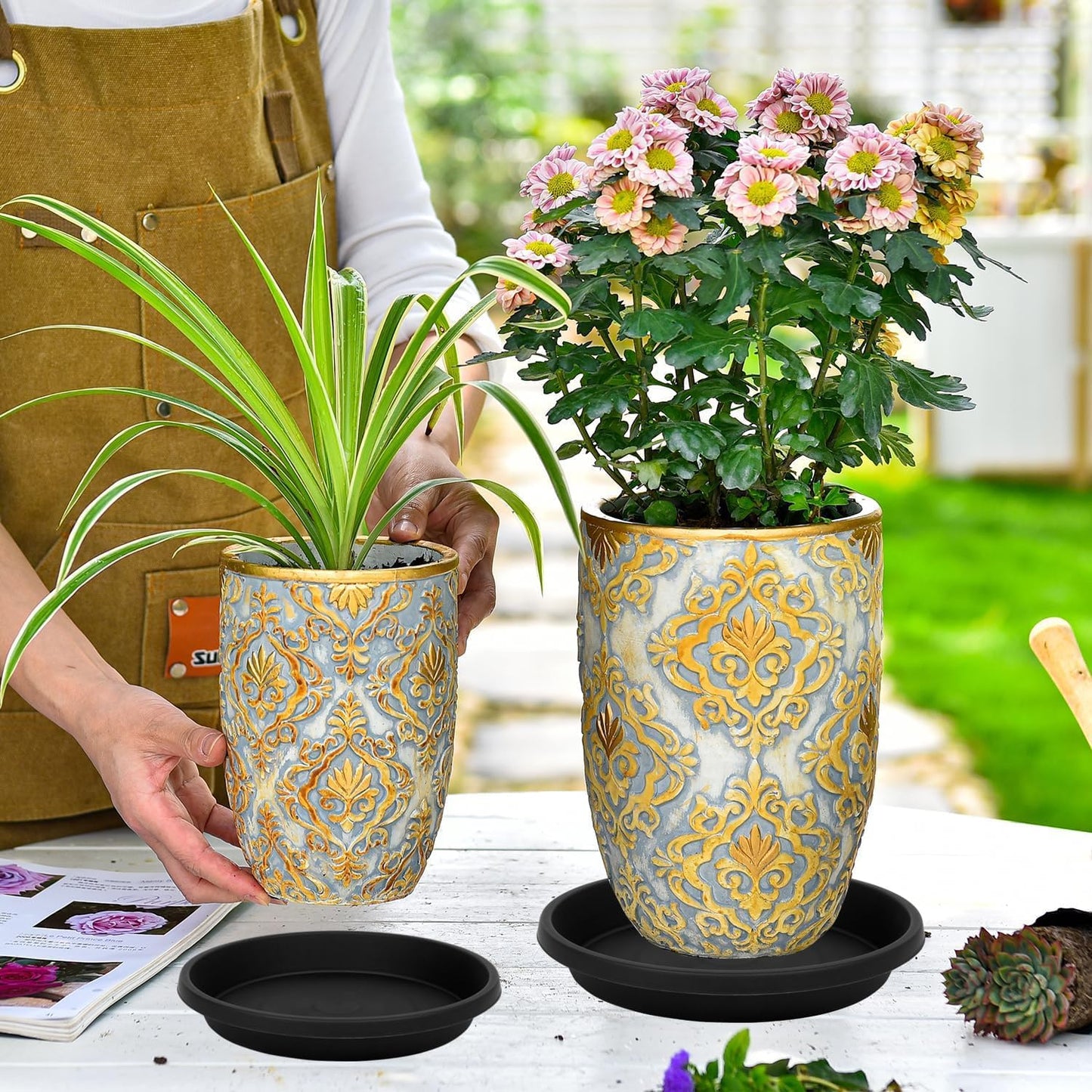 2 Pack Plant Saucer 8 Inch, Drip Trays for Potted Plants, Flower Pot Saucers Plant Trays for Pots, Plastic Planter Tray for Indoors, Plant Drainage Saucer Birdbaths for Outdoors