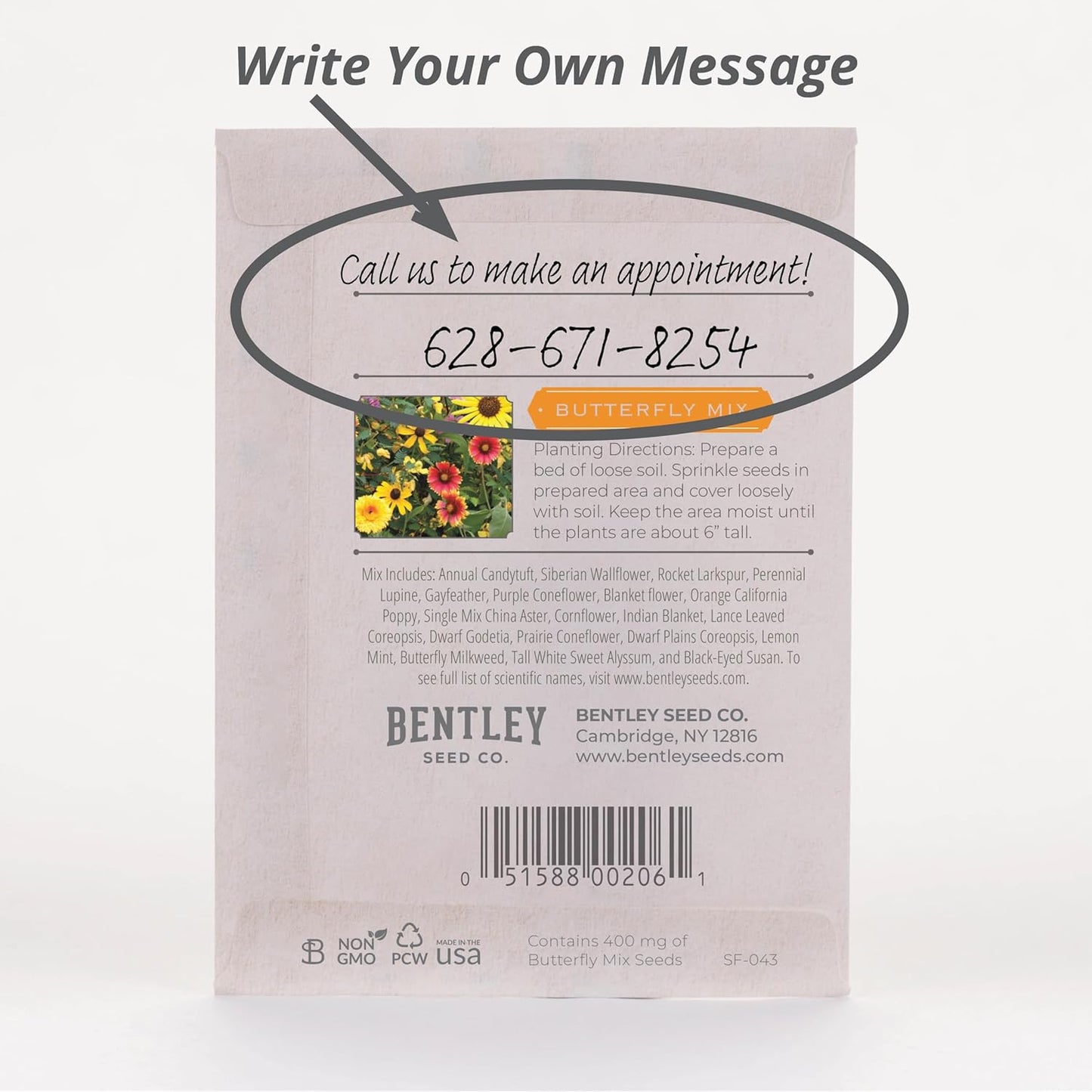 Bentley Seeds Grow with Us Pre Filled Butterfly Mix Seed Packets - 25 Individual Assortment Butterfly Mix Seed Packs for Party Favors Non-GMO Eco-Friendly Summer to Fall Gift - Outdoor Garden Seeds
