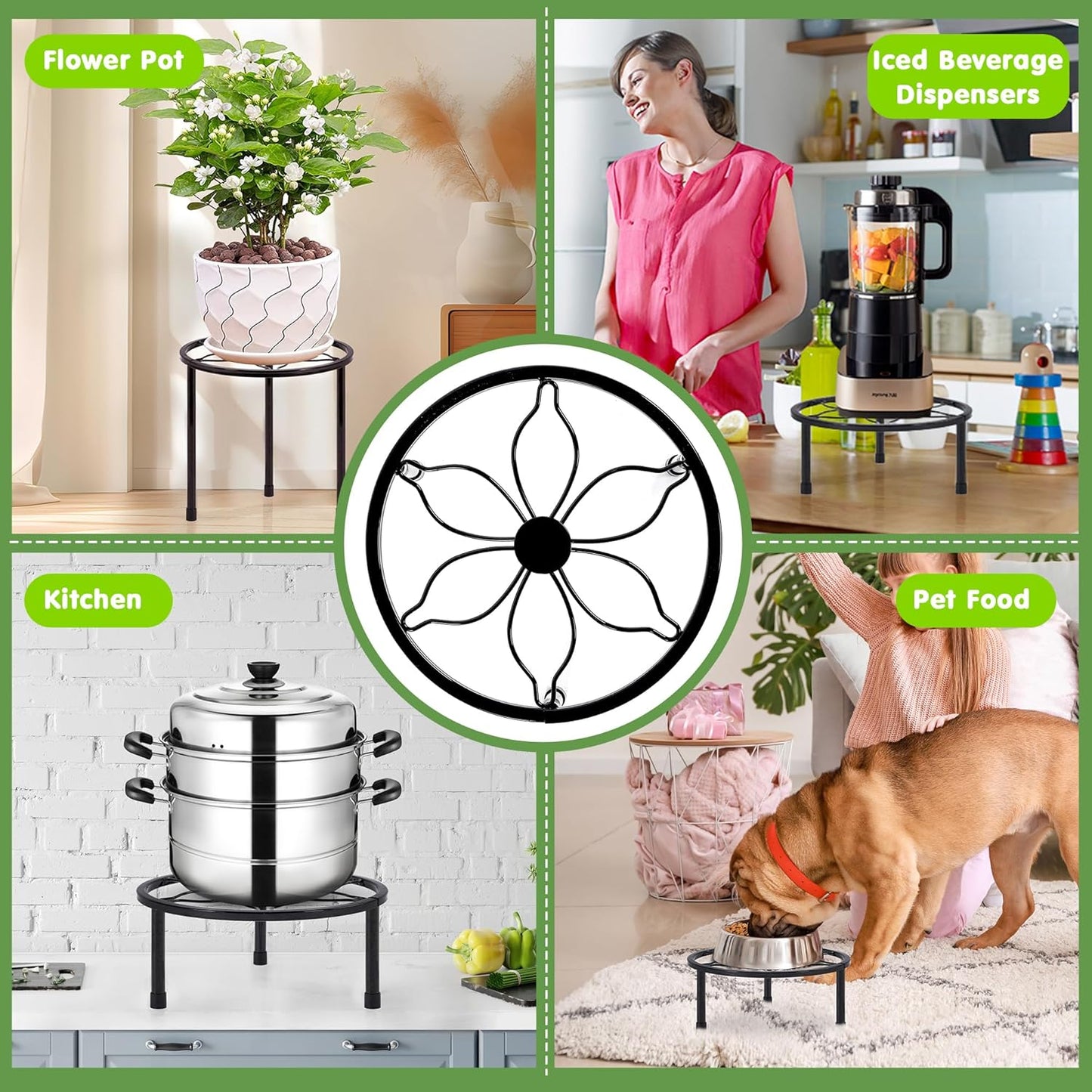 VECELO Metal Plant Stands Set of 5, Multiple Heavy Duty Flower Pot Stand, Round Plant Holder, Black