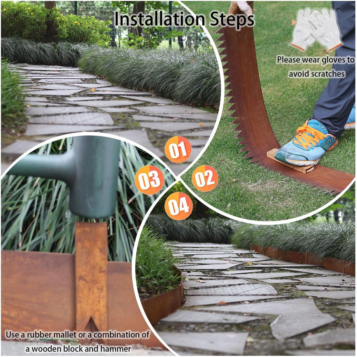 Corten Steel Landscape Edging, 40" L x 8" H, 18 GA Thickness, 13 Pack + 14 Stakes, Enhance Garden, Yard, Park, Lawn, Plants & Vegetables w/Long-Lasting Rust-Finish Cor-Ten Edging