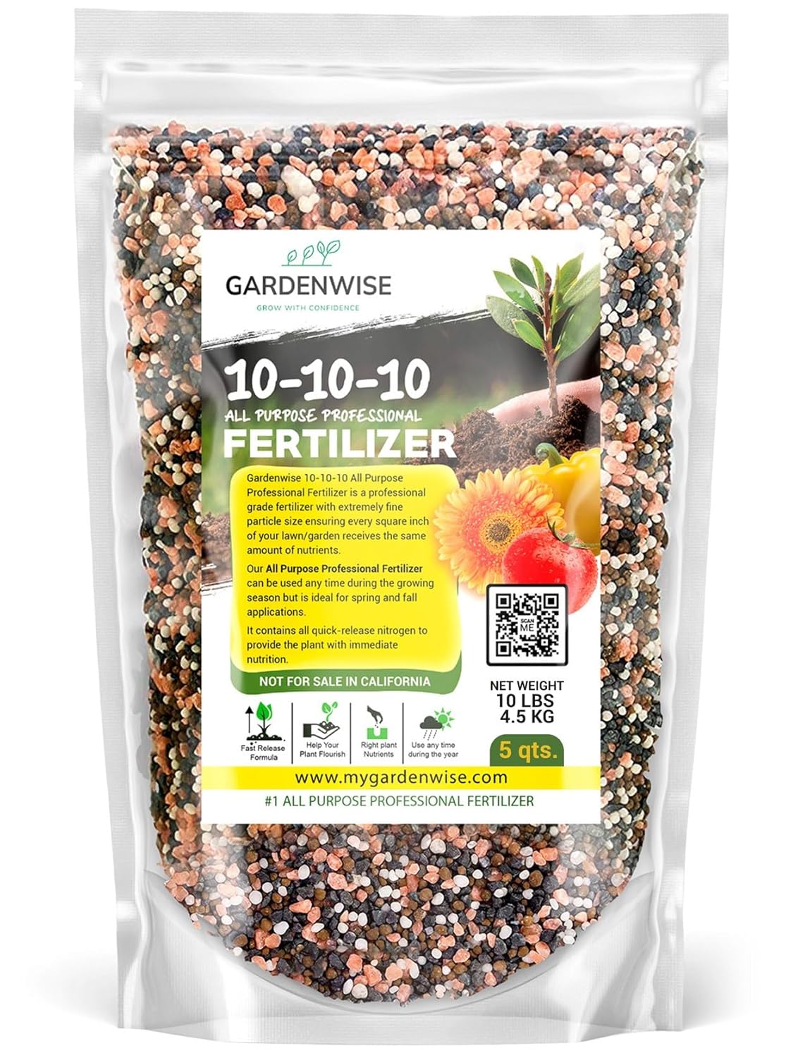 10-10-10 Plant Fertilizer Slow Release - 10 10 10 All Purpose Granular Garden Fertilizer for Vegetables, Tomato, Arborvitae, Shrubs, Rose, Flowers, Fruit, Fig Trees (5 QUARTS)