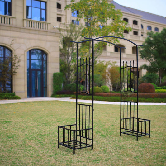 Steel Garden Arch Plant Basket, 6'8" High x 4'11" Wide, Garden Arbor for Various Climbing Plant, Outdoor Garden Lawn Backyard