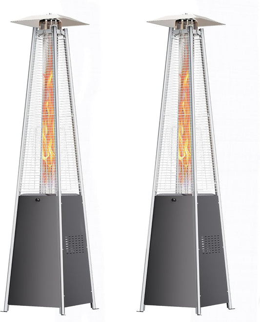 Patio Heater With Glass Tube, 48000 BTU Propane Patio Heaters For Outdoor Use With Cover & Wheels, Commercial Outdoor Heater For Patio Backyard, Multiple Protection System (Gray) (2 heater)