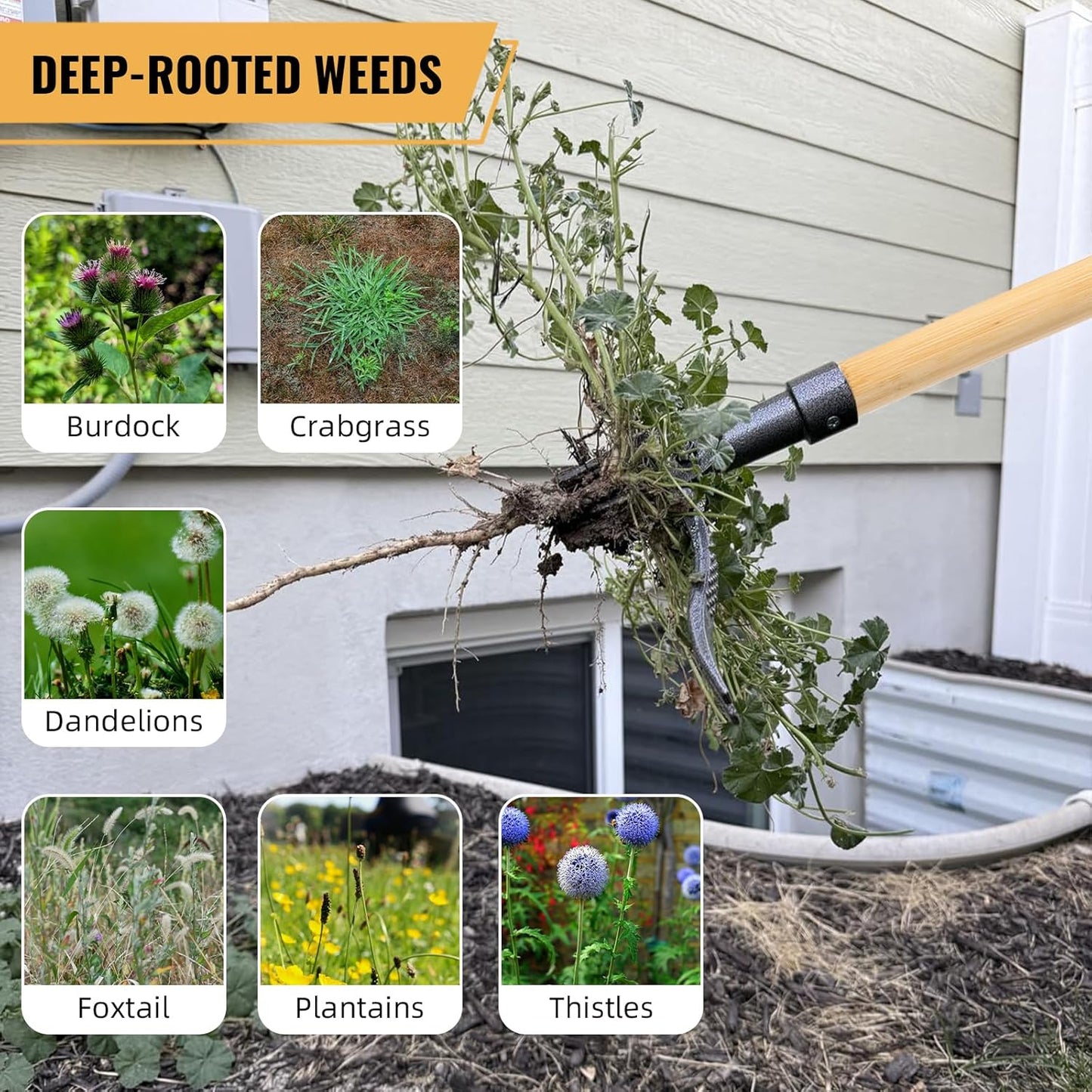Weed Puller Tool, Stand Up Weed Remover Tool with Long Handle, 4-Claw Steel Head Manual Weeders, Gardening Hand Weeding Tools Without Bending, Pulling, or Kneeling