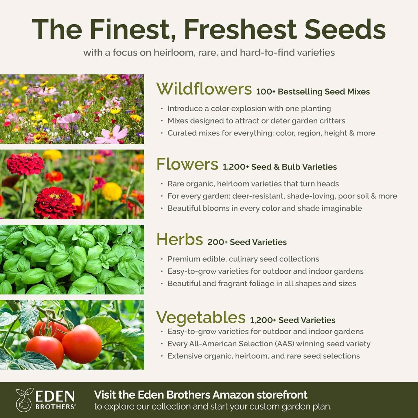 Eden Brothers Heirloom Flower Mixed Seeds for Planting, 1/4 lb, 120,000+ Seeds with Zinnia, Toadflax, Evening Primrose | Attracts Pollinators, Plant in Spring or Fall, Zones 3, 4, 5, 6, 7, 8, 9, 10