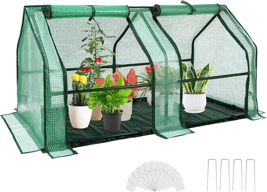 U'Artlines Portable Mini Greenhouse Small Green House with Waterproof Pad and Plant Label 47x24x24 Inch Plant Cover Tent for Garden Small Plants Indoor Outdoor, Green PE