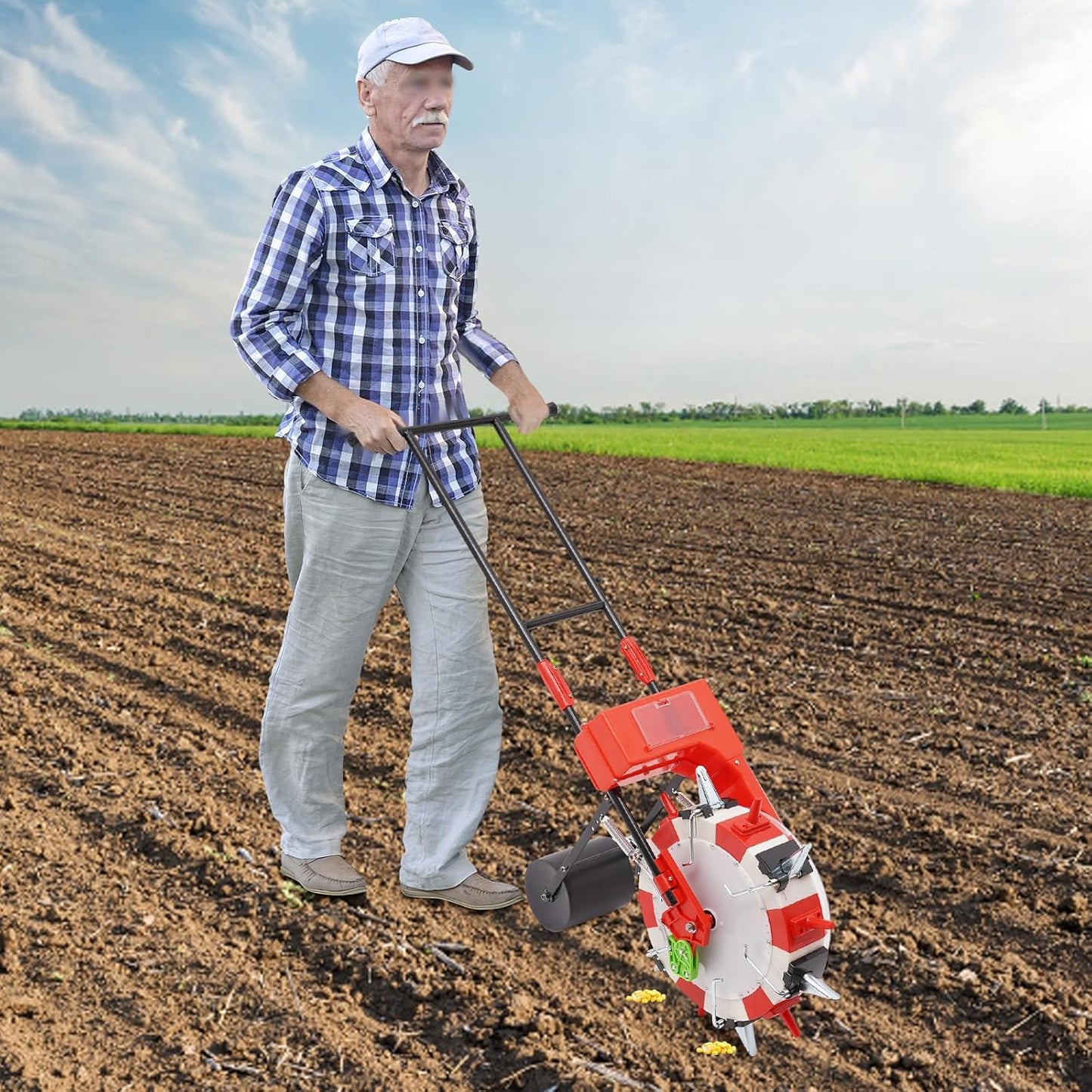 6-Row Manual Garden Seeder, Corn Planter, Hand Push Precision Seeder Planter for Corn Soybean Peanut Seeds, 10.24" Sowing Spacing, 3.15" Sowing Depth