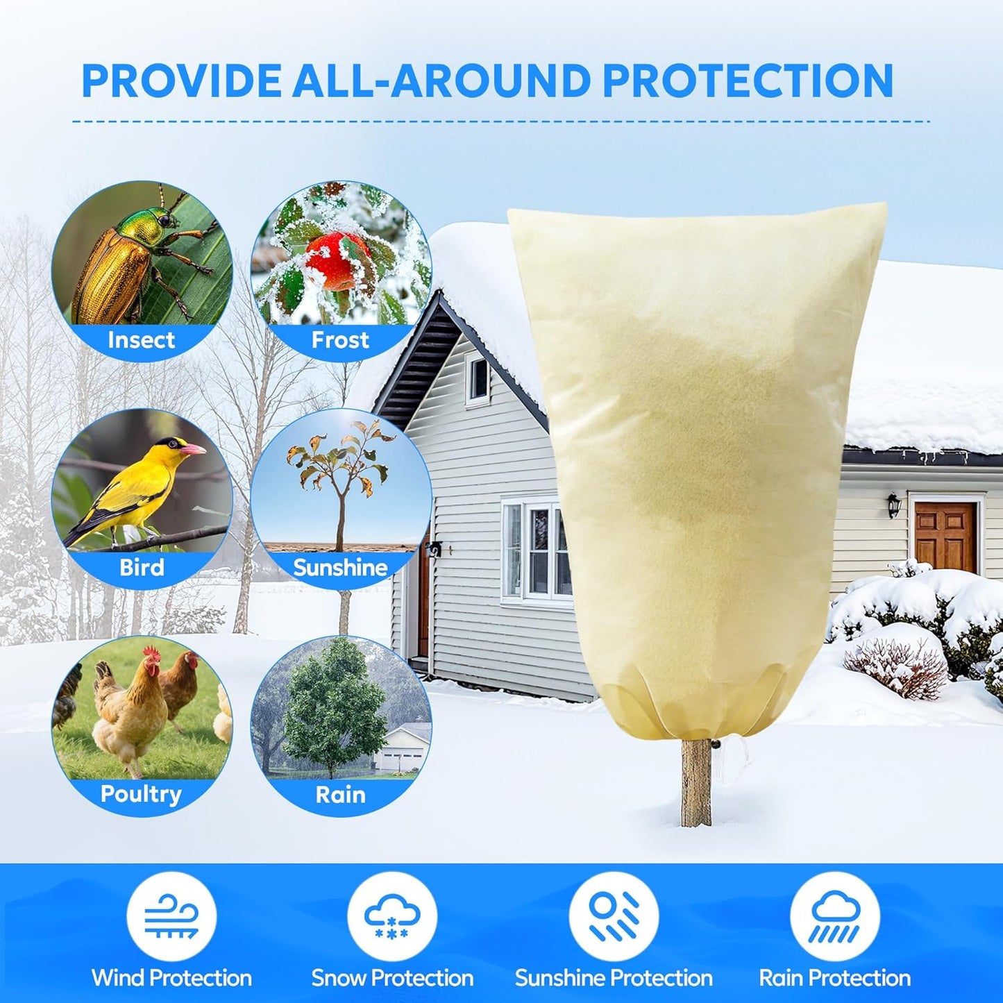 MIXC Plant Covers Freeze Protection, 23.6''×23.6'' Winter Cold Weather Frost Blankets Shrub Jacket with Drawstring Reusable Frost Protection Cloth for Outdoor Plants Fruit Tree Potted (2 Pack)