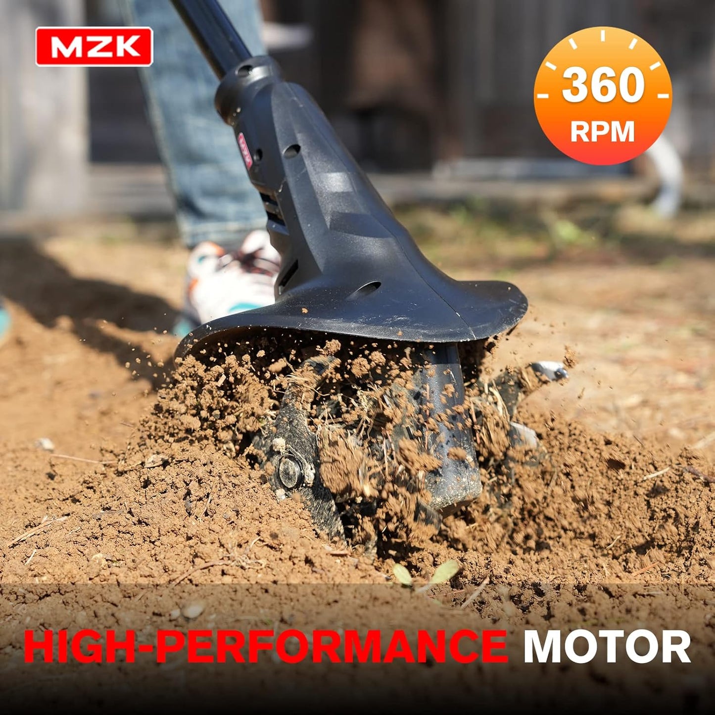 MZK 20V Cordless Tiller Cultivator with Steel Tines,8-inch Wide Battery Powered Garden Cultivator, 360RPM Electric Tiller for Lawn/Gardening/Soil Cultivation(2 * 2AH Battery&Charger Included),TC08D01