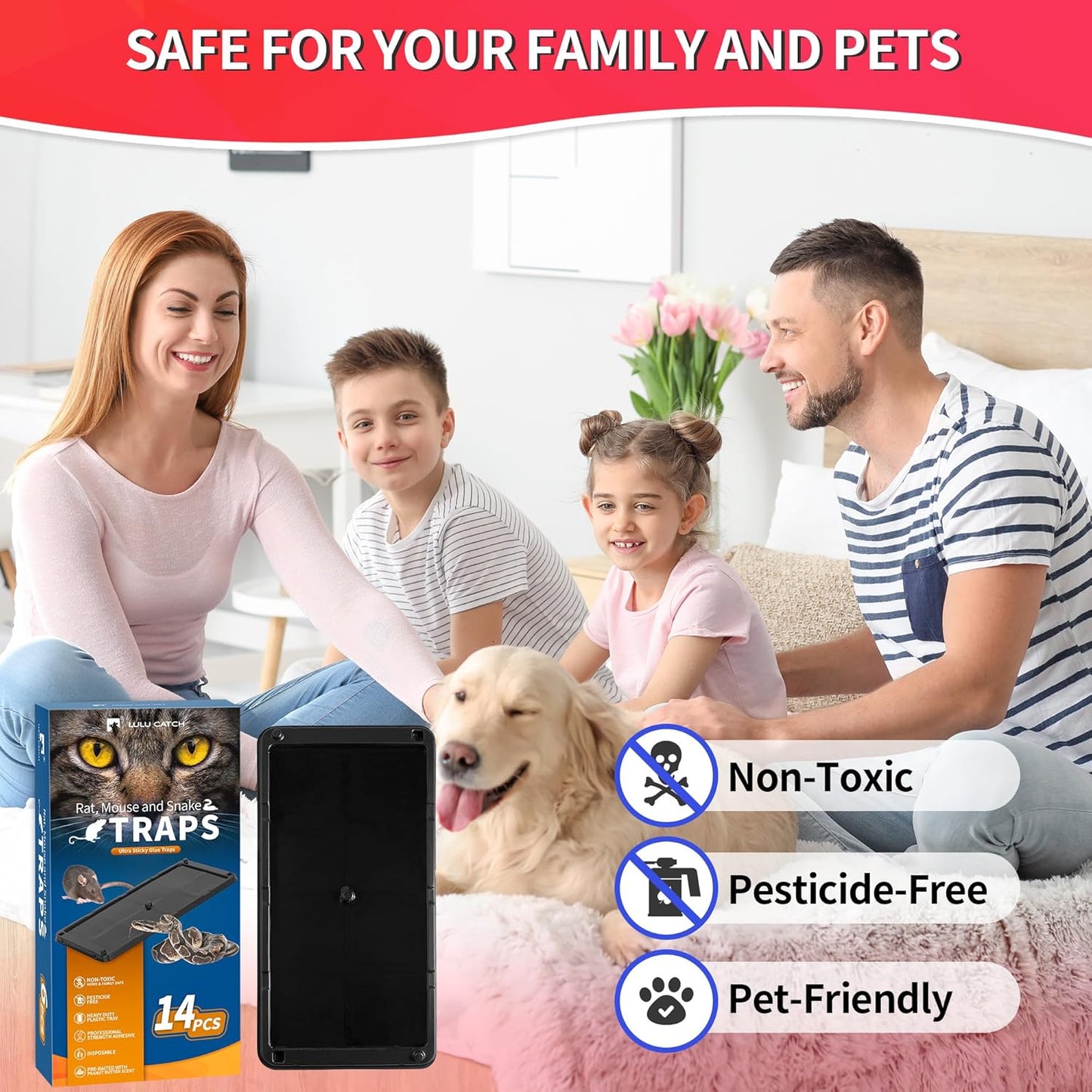 LULUCATCH Glue Mouse Traps Indoor for Home 14 Pack, Pre-Baited Sticky Plastic Glue Boards for House, Snake, Lizard, Insect, Mice, Rats & Spider Traps, Pet Safe Pest Control