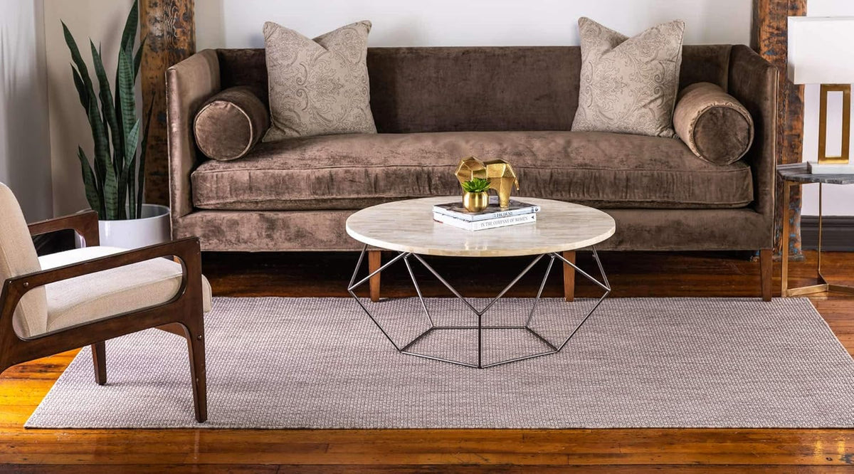 Unique Loom Collection Casual Transitional Solid Heathered Indoor/Outdoor Flatweave Area Rug (7' 1" x 10' Rectangle, Beige/Ivory)