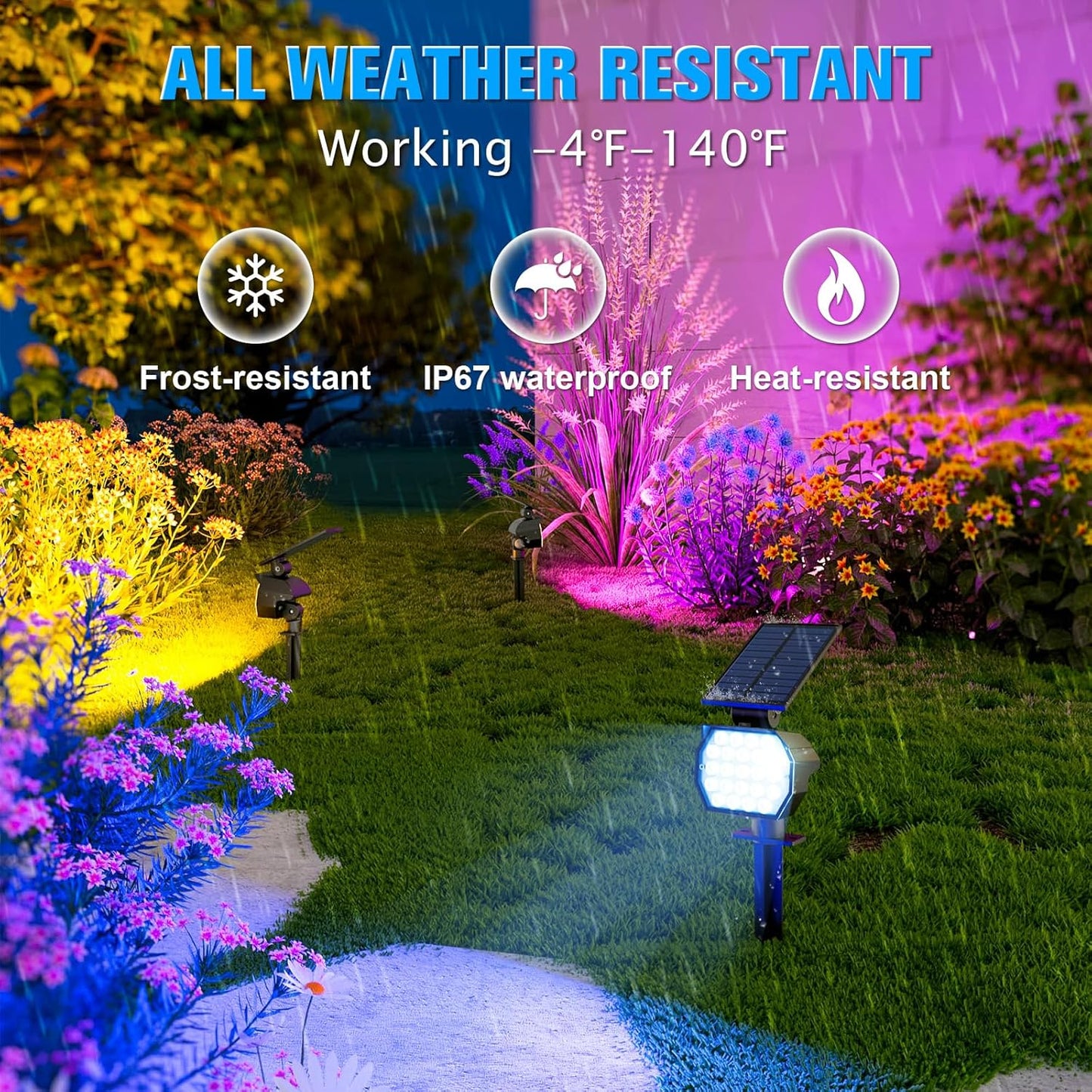 NIORSUN Solar Color Changing Lights Outdoor,7 Lighting Modes RGB Solar Outdoor Lights,IP67 Waterproof Multicolor Landscape Spotlights for Halloween Holiday Decorations,4 Pack