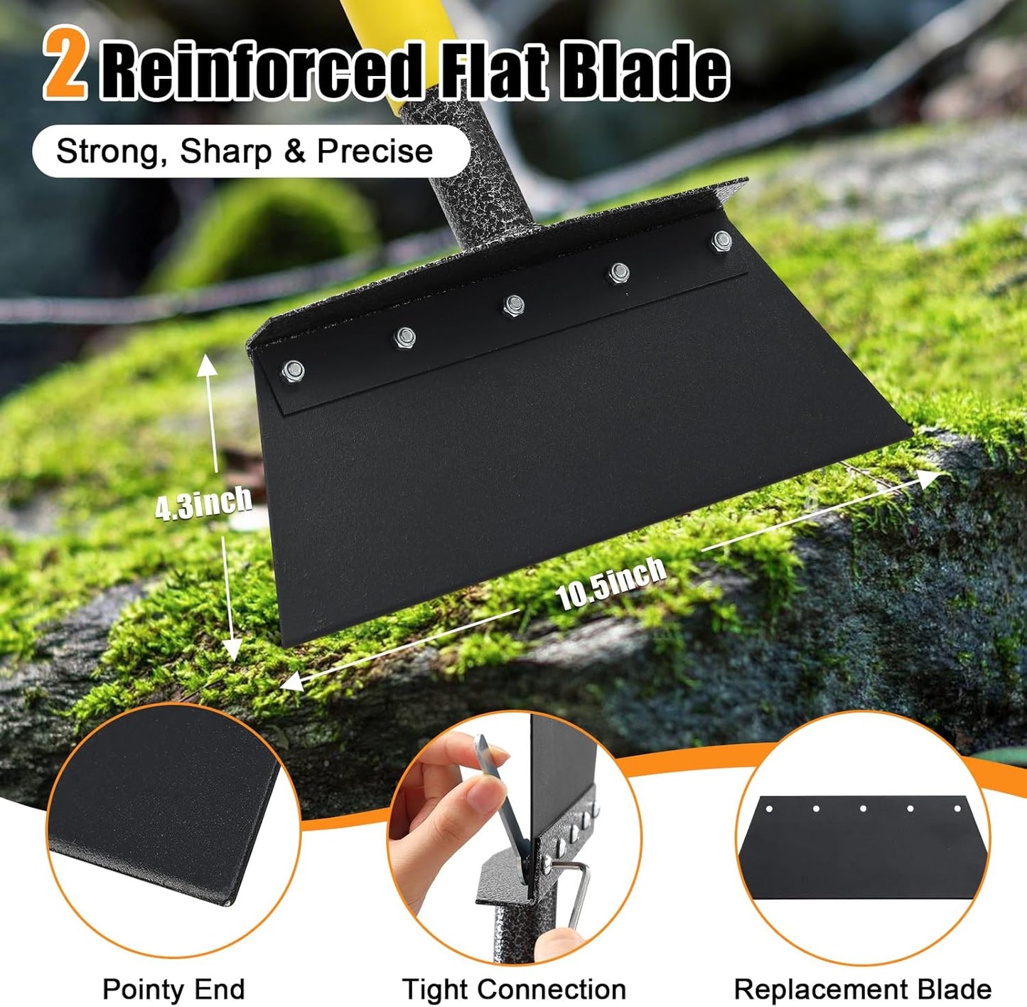 Garden Flat Shovel,60 inch Long Handle Manual Stand Weeding Tool with 2 Spades,Heavy Duty Multifunctional Garden Cleaning Shovel Spade,Floor Scraper for Weeding Edging Snow Ice Removal Tool