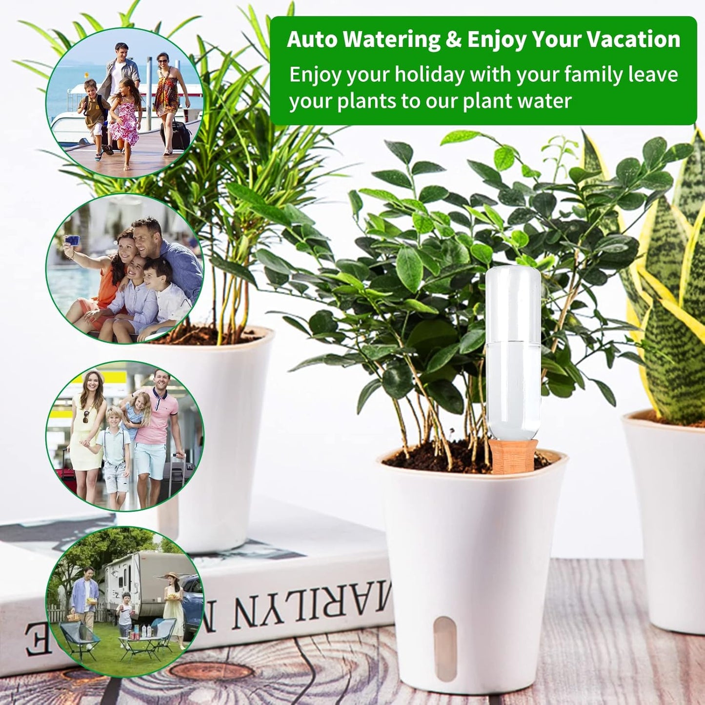 Plant Self Watering Stakes 4 Pack Terracotta Watering Spikes for Indoor and Outdoor Plants,Wine Bottle Plant Watering Devices, Automatic Plant Waterers for Vacation