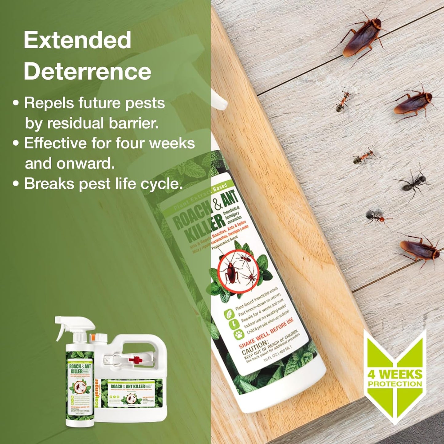 EcoVenger by EcoRaider Roach & Ant Killer 64 oz, Kills on Contact, Kills Ants & Other Indoor & Outdoor Crawling Insects, Natural & Non-Toxic, Pleasant Botanical Scent, Safe for Children & Pets