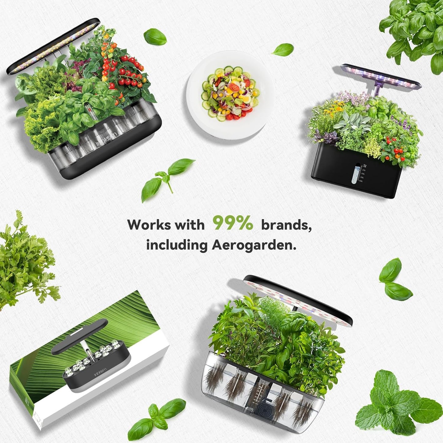 inbloom 18-Pod Salad Greens Seed Pod Kit for AeroGarden, Ahopegarden, Gardencube Hydroponic Garden with Spinach, Buttercrunch, Paris & American Lettuce, Swiss Chard, Wild Cabbag – Mothers Day Gift