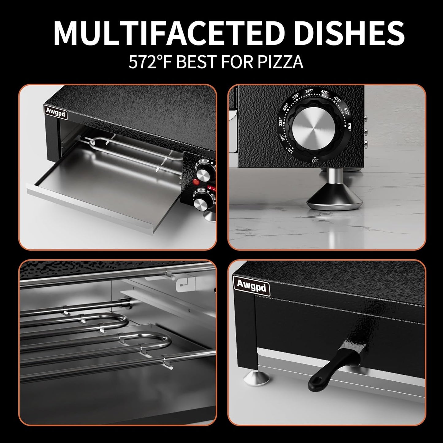 Electric Pizza Oven Indoor Countertop Pizza Oven Commercial Pizza Maker Machine for Home with Timer Stainless Steel Pizza Cooker, Suitable for Both Commercial and Home Use (Black1)