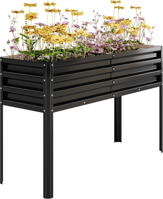 Galvanized Raised Garden Bed with Legs - 50×32×17In Metal Planter Box for Vegetables, Outdoor Raised Garden Beds Gardening, Durable Planter Raised Beds, Sturdy Planters for Outdoor Plants (Black)
