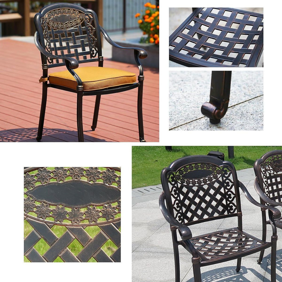 Outdoor Dining Chair Cast Aluminum Patio Chairs Set of 2 All-Weather Patio Dining Chair with Adjustable Feet for Backyard Garden (Violet Chair)
