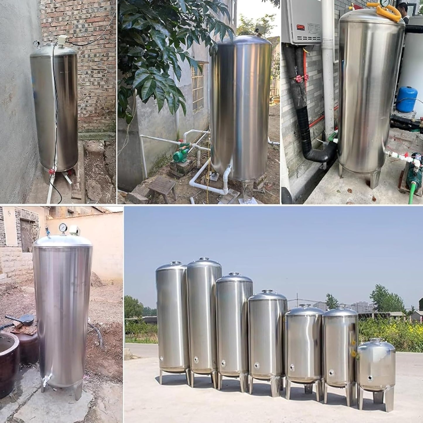 Water Supply System, Fully Automatic Well Water Storage Tank, Stainless Steel Pressure Tank with mounting Fittings for Well/Industrial Cleaning/Garden Watering(250L/66gal)
