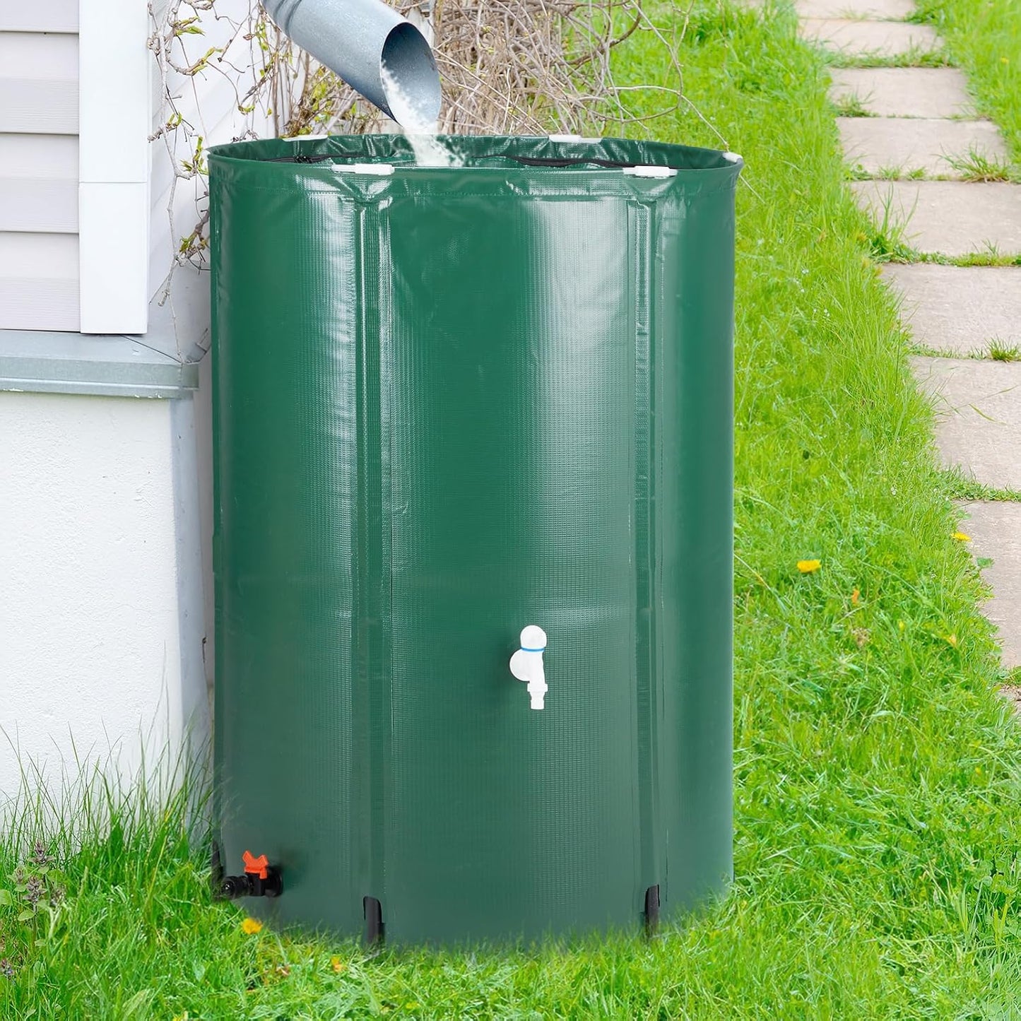 Collapsible Rain Barrel, 100 Gallon Portable Rainwater Collection System, Water Storage Tank, Rain Catcher Barrel with Two Spigots and Overflow Kit, Rain Water Barrel Collector for Garden, Green