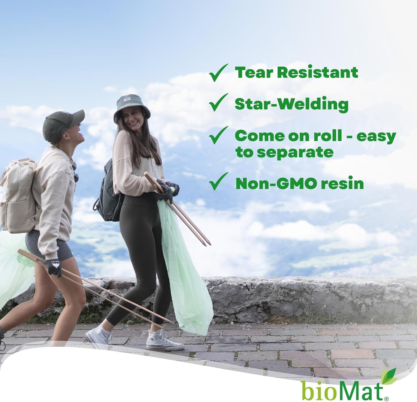 bioMat 35 Gallon Compostable Trash Bags, 10 Count, Biodegradable Trash Bags for Compost Bin, BPI ASTM D6400 and CMA Certified, Keep your Bin Clean