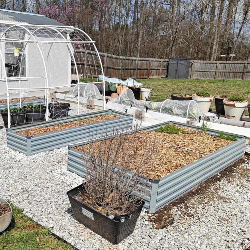 8x4x1ft(2 Pack) Galvanized Raised Garden Bed,Outdoor Planter Box Metal Patio Kit Planting Bed for Vegetables Flowers Herb,Grey