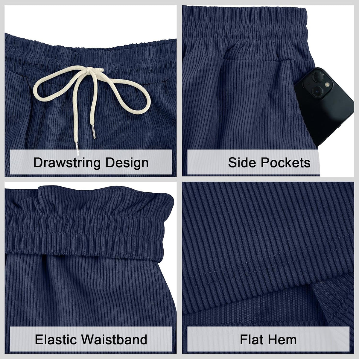 Mens Cargo Shorts Casual Drawstring Elastic Waist Corduroy Summer Beach Shorts with Pockets