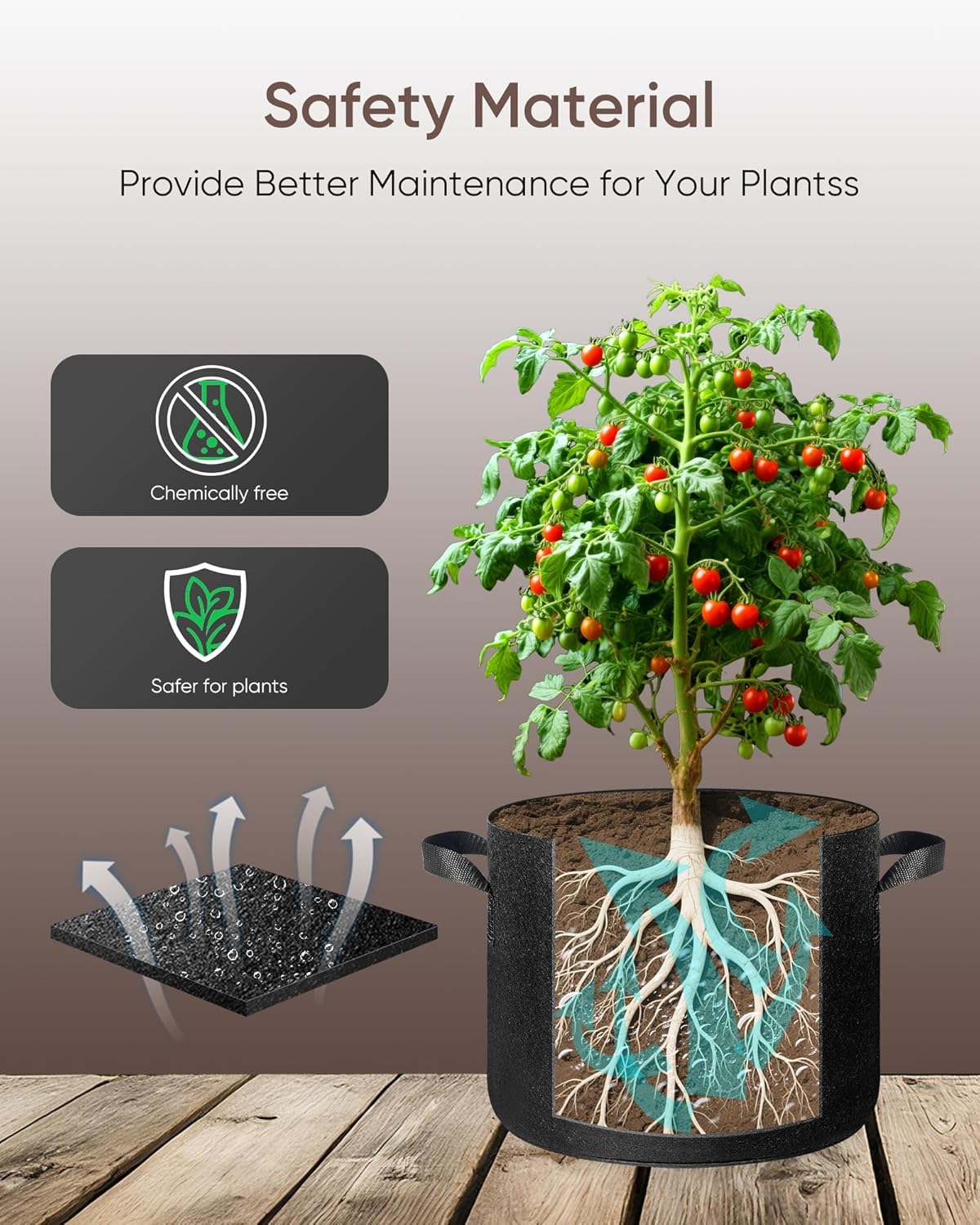 The Growing 5 Pack 20 Gallon Fabric Grow Bags，Thickened Aeration Nonwoven Fabric Plant Pots with Durable Handles,Heavy Duty 300G Planter Pot for Tomato, Fruits, Vegetables and Flowers, Black
