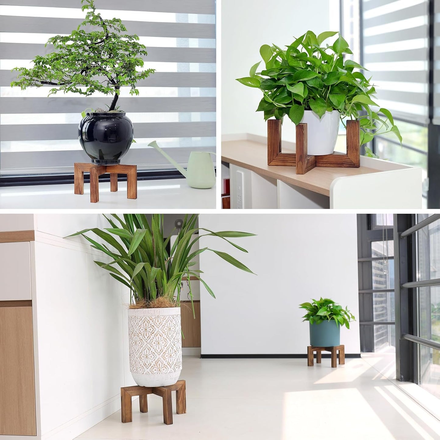 Plant Stand, Indoor/Outdoor Wood Plant Holder, Single Flower Pot Stand, Sturdy Planter Stand (Walnut, Fit 5-9 Inch Pots)
