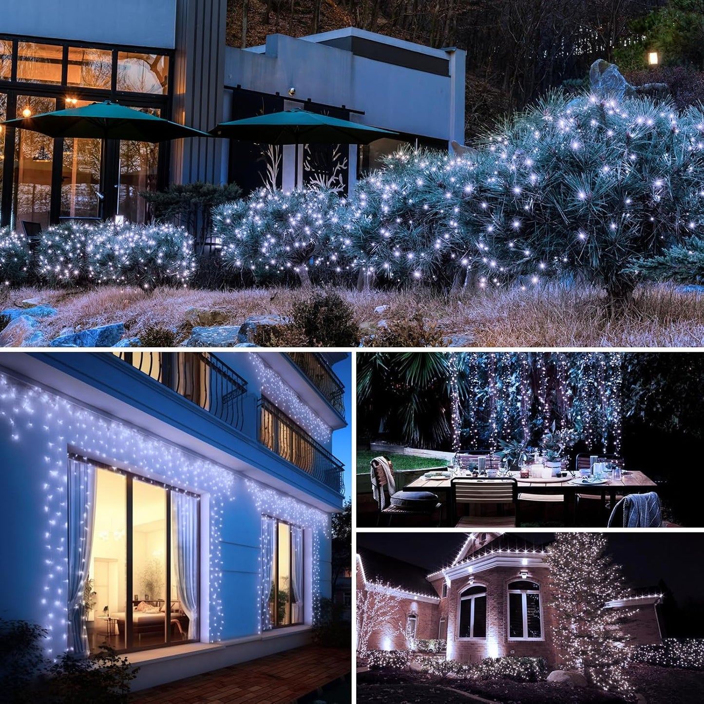 btfarm 4 Pack Solar String Lights Outdoor - 320LED 132FT Solar Fairy Lights Outside Waterproof 8 Modes, Copper Wire Twinkle Solar Powered Light for Garden Yard Tree Christmas Wedding Decor, Cool White