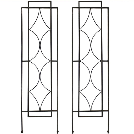 Sunnydaze 2-Piece Chic Diamonds Garden Trellis for Climbing Plants - Outdoor Decorative Metal Flower Trellis - 48-Inch Tall - Black