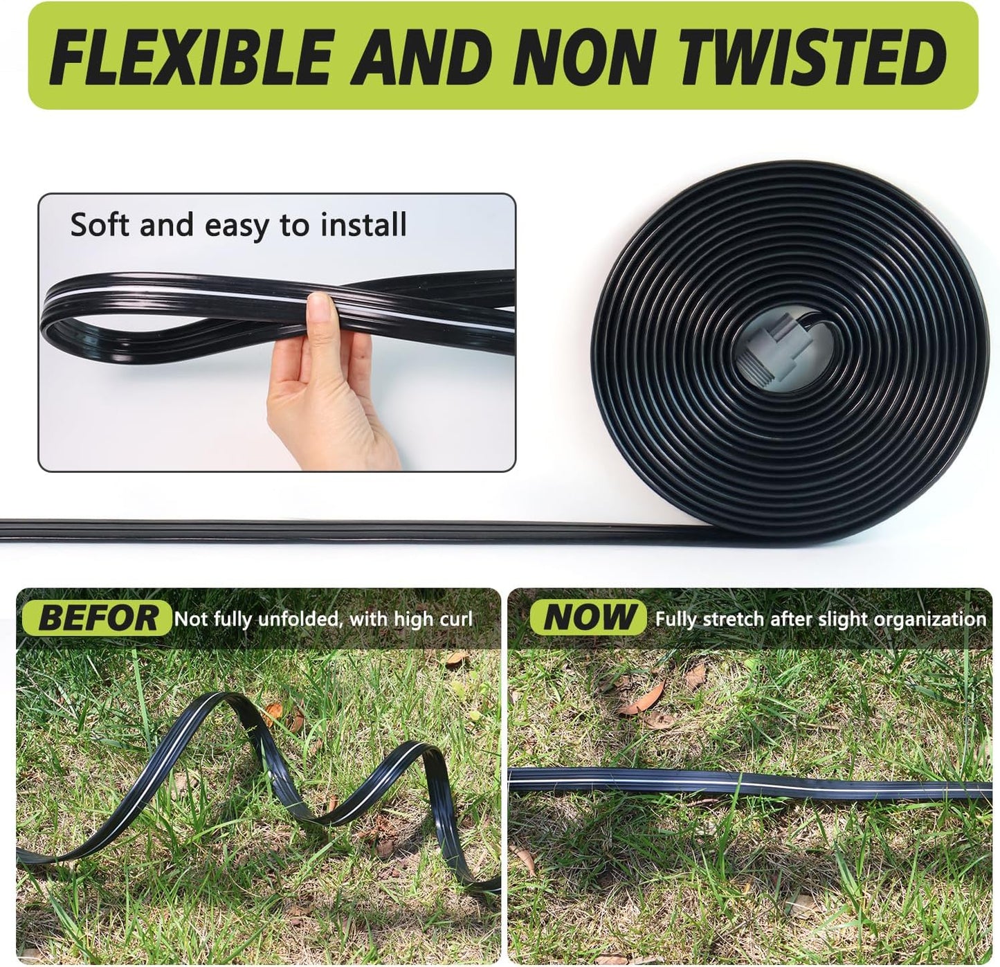 Sprinkler Soaker Hose 25 ft, Flat Watering Hose with Holes, Water Saving Drip Line Irrigation Hoses with Garden Staples for Lawn, Vegetable Garden Beds (25 ft)