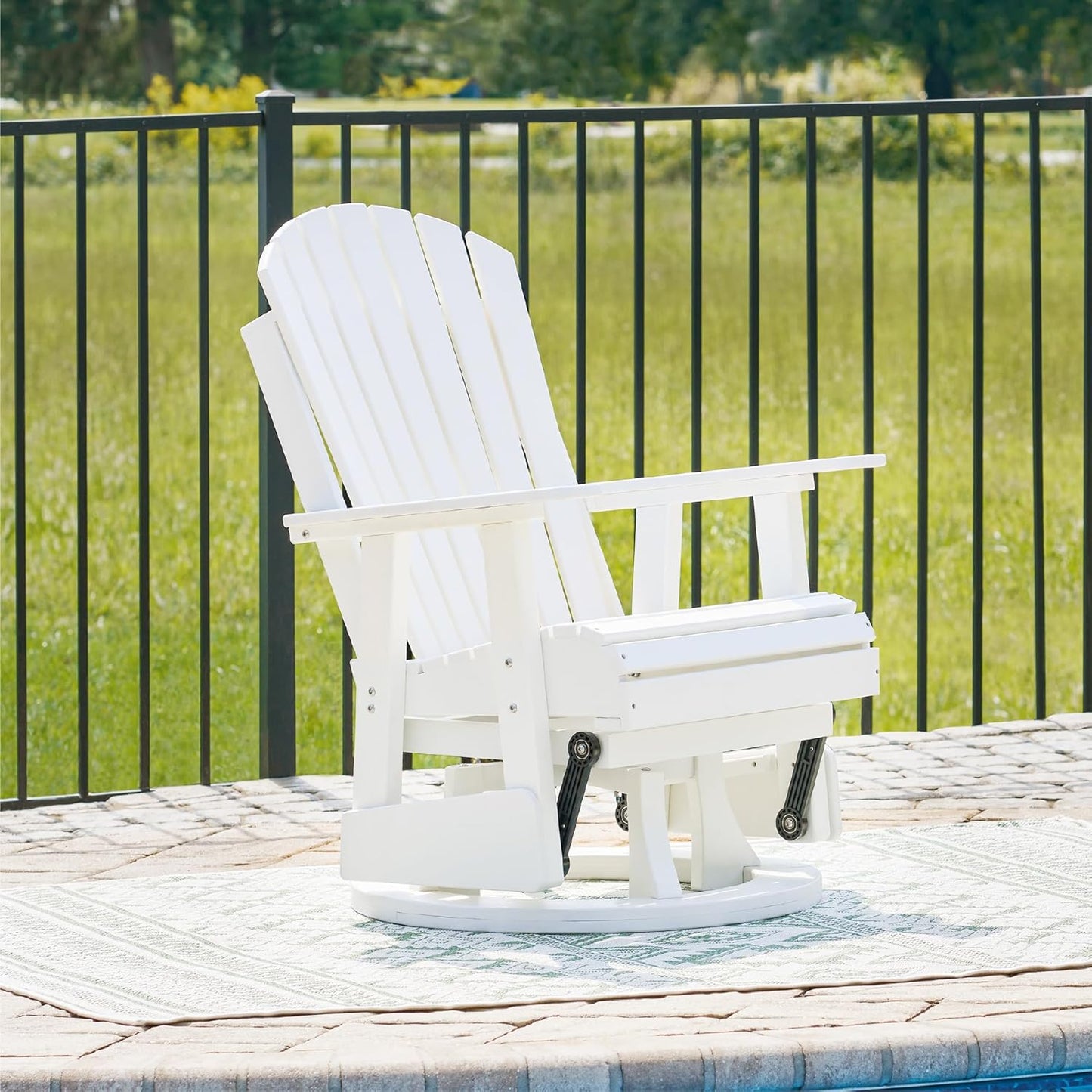 Signature Design by Ashley Hyland Wave Casual Weather Resistant HDPE Outdoor Swivel Glider Chair, White