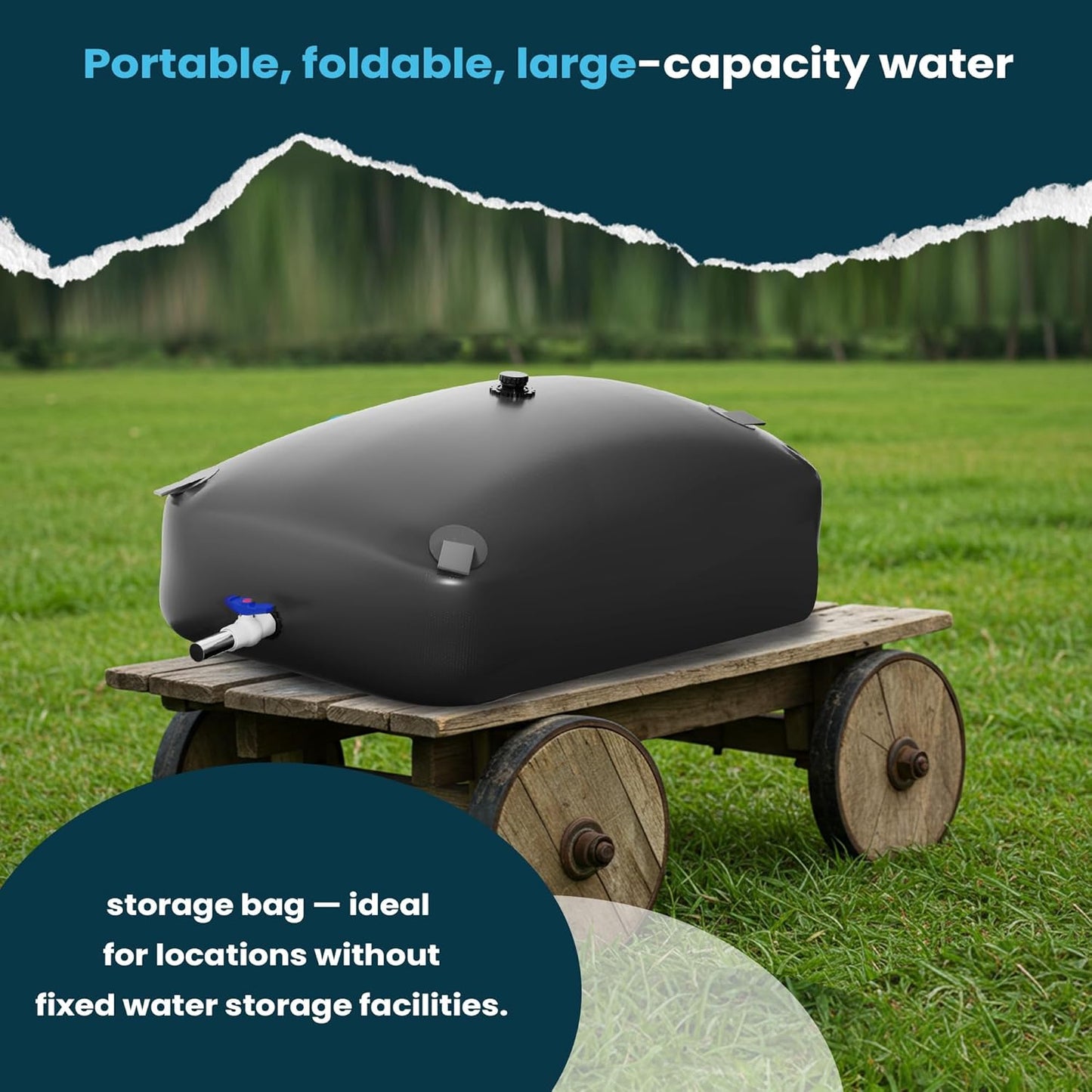 Large Capacity Water Storage Bladder, Portable Water Tank Containers, Bladder Tank for Drought Resistance, Fire Prevention, Emergency Water, Agricultural Irrigation Outdoor(330L/87Gal,Black)