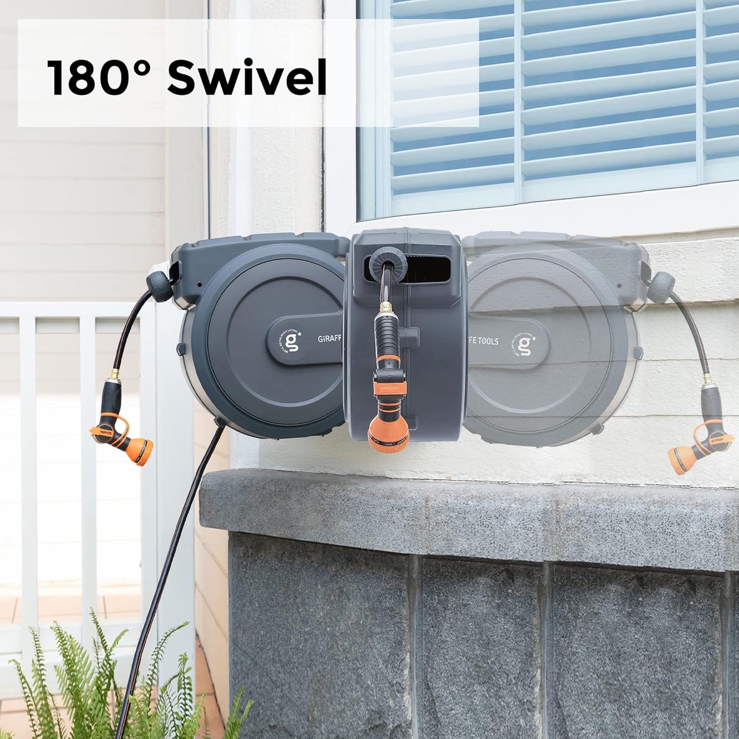 Giraffe Tools AW30 1/2MB Retractable Garden Hose Reel 1/2" x 100 ft PRO Metal Bracket, Heavy Duty, Any Length Lock Hose Reel, 100 ft, Dark Grey