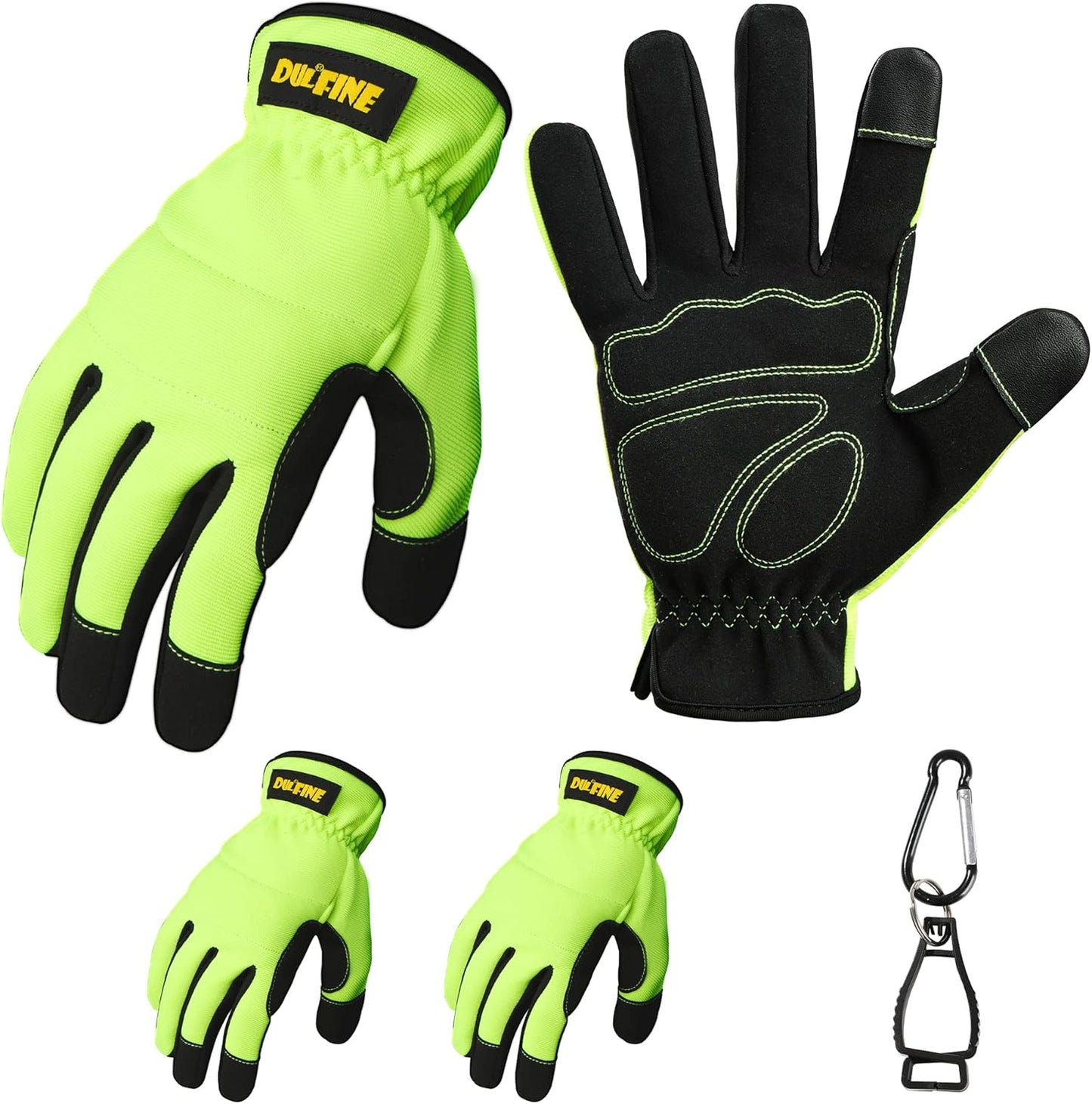 DULFINE High Performance Work Gloves For Men(3 Pairs Pack), Hi-Vis Yellow Color,High Dexterity Touch Screen For Multipurpose,Excellent Grip (Small)