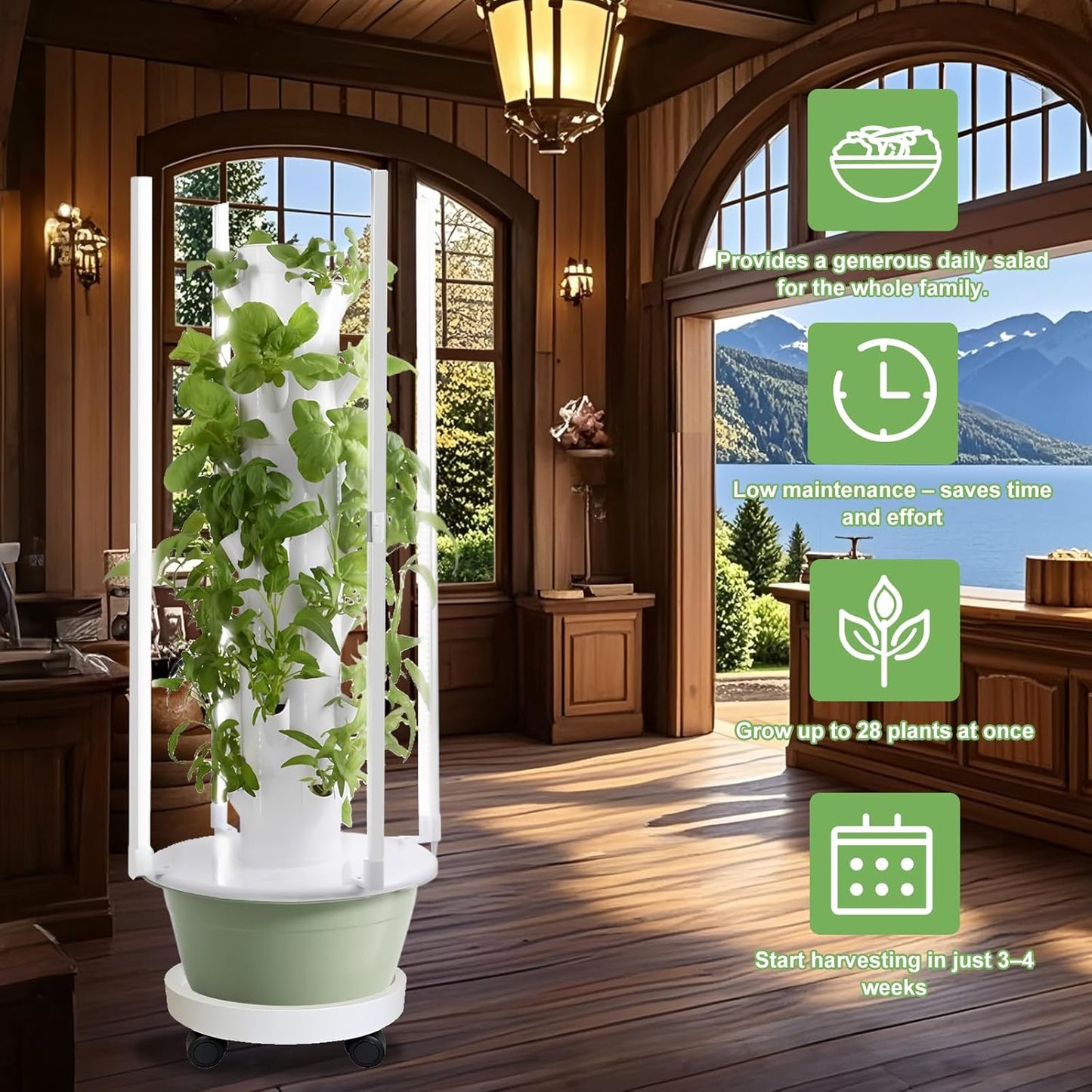 Vertical Hydroponic Growing System Kit – LED Grow Lights, Hydroponic Vegetable Tower,Inddor Lettuce Growing Garden,28 Plant Sites, for Indoor & Outdoor Gardening,Full Spectrum