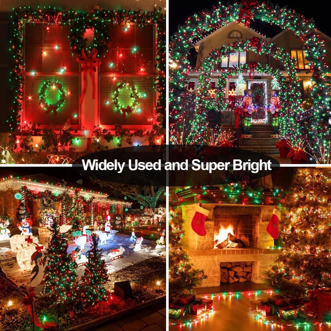QITONG 4 Pack Red and Green Solar Christmas Lights, Each 33ft 100 LED Fairy Lights Outdoor Waterproof, 8 Modes Mini Twinkle String Lights for Outside