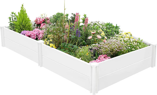 PASAMIC 8x4x1ft Vinyl Raised Garden Bed, Rust-Proof Raised Plant Box for Gardening, Durable Outdoor Planter Box with Open Bottom, DIY Above Ground Vinyl Garden Beds for Fruit, Vegetables, Herbs