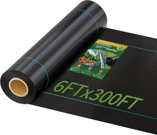 6ftx300ft Weed Barrier Landscape Fabric Heavy Duty, Premiun 2.4OZ Garden Geotextile Fabric, Outdoor Weed Blocker Landscaping Fabric, for Driveway Mats, Erosion Control, Ground Cover Weed Barrier