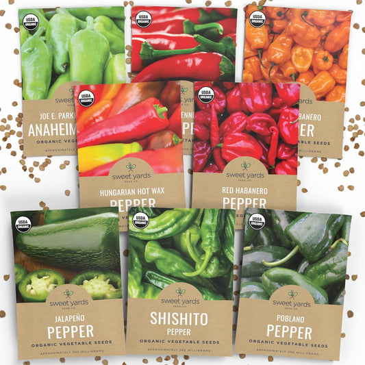 Organic Hot Pepper Seeds Variety Pack - 8 Individual Packs - 2025 Season - Habanero, Jalapeno, Cayenne, Anaheim and More! for Indoor & Outdoor Planting (Non-GMO, Certified Organic)