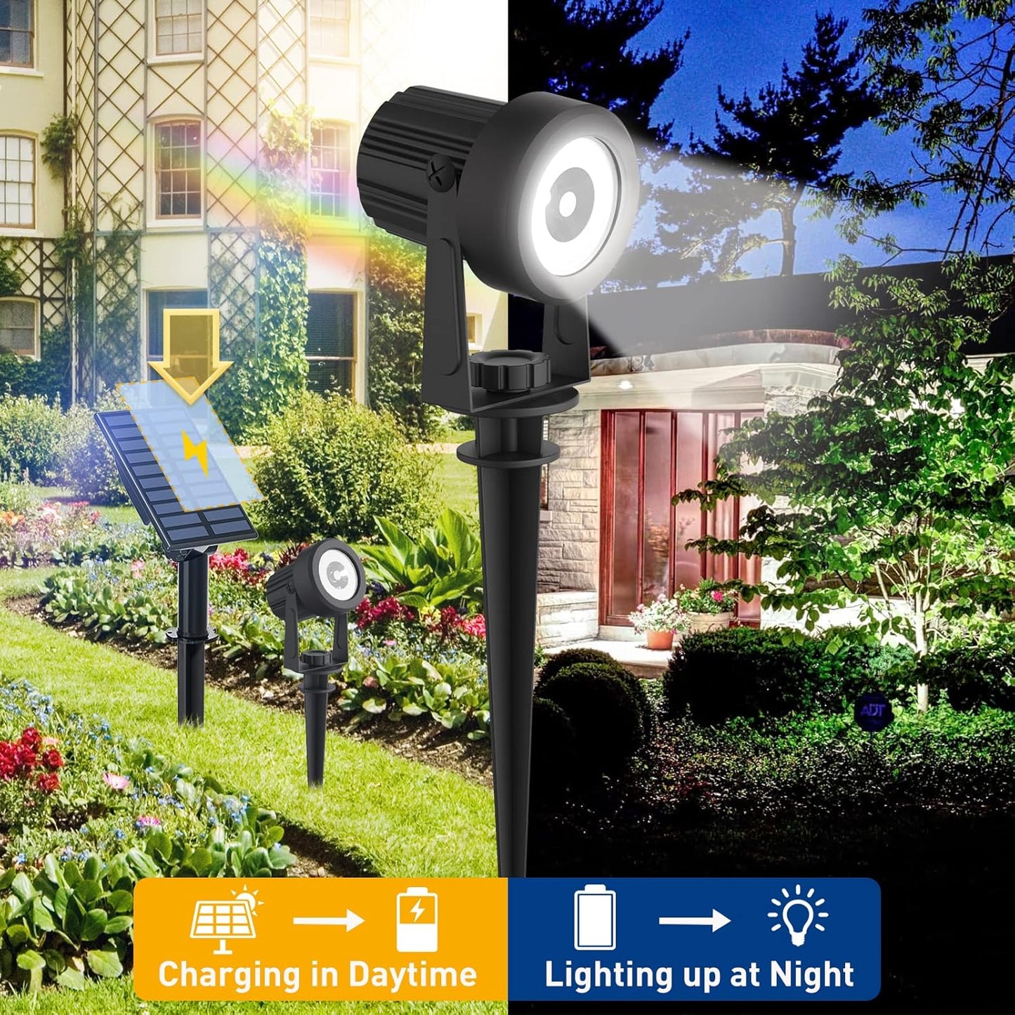 T-SUNUS Solar Spot Lights Halloween Outdoor White 4 Pack IP65 Waterproof Landscape Spotlights 6000K Separate Panel with 9.8ft Cable Auto On/Off for Flag Pond Christmas Trees Driveway Garden Pathway