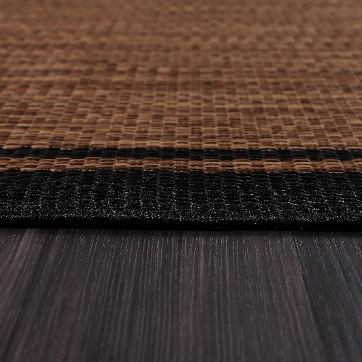 CAMILSON Indoor Outdoor Rug, 10x14 Bordered Nut Brown Black Modern Area Rugs for Indoor and Outdoor Patios, Kitchen and Hallway Mats, Washable Porch Deck Outside Carpet (Border Nut Brown Black 10 x14)