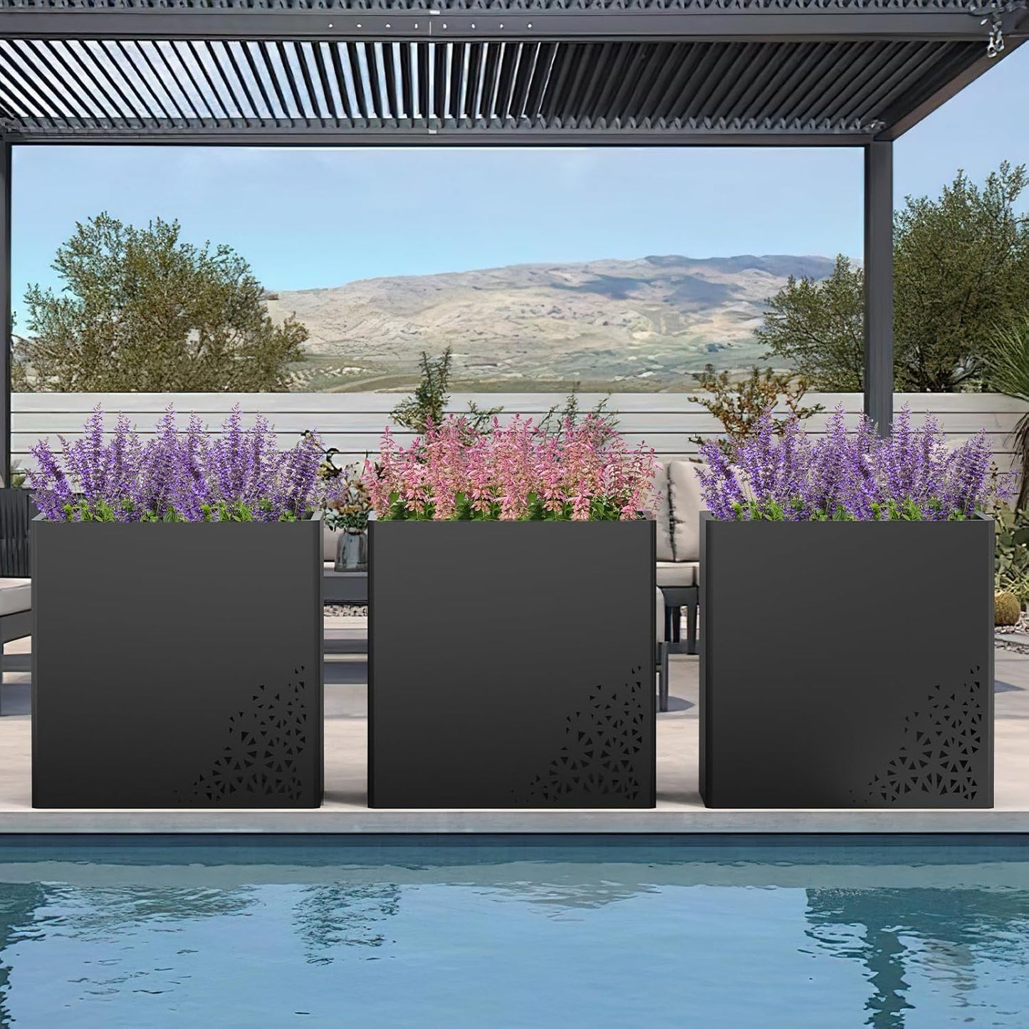 24 Inch Tall Planter Box 24Hx24Lx12W Galvanized Steel Planter with Removable Insert Shelf | Durable Rectangular Planters for Porch, Patio, Yard, Garden (Black)