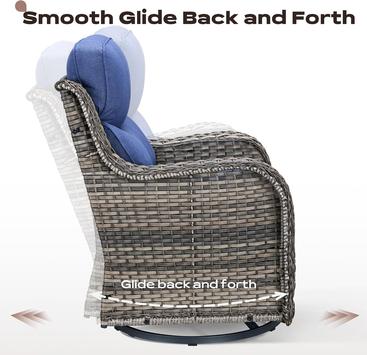 Wicker Outdoor Patio Furniture Set - 8 Piece Patio Conversation Sets with Swivel Rocker Chairs, Ottomans, Sofa and Coffee Table, 6 inch Cushions, Deep Seating, for Porch Deck Mixed Grey/Blue