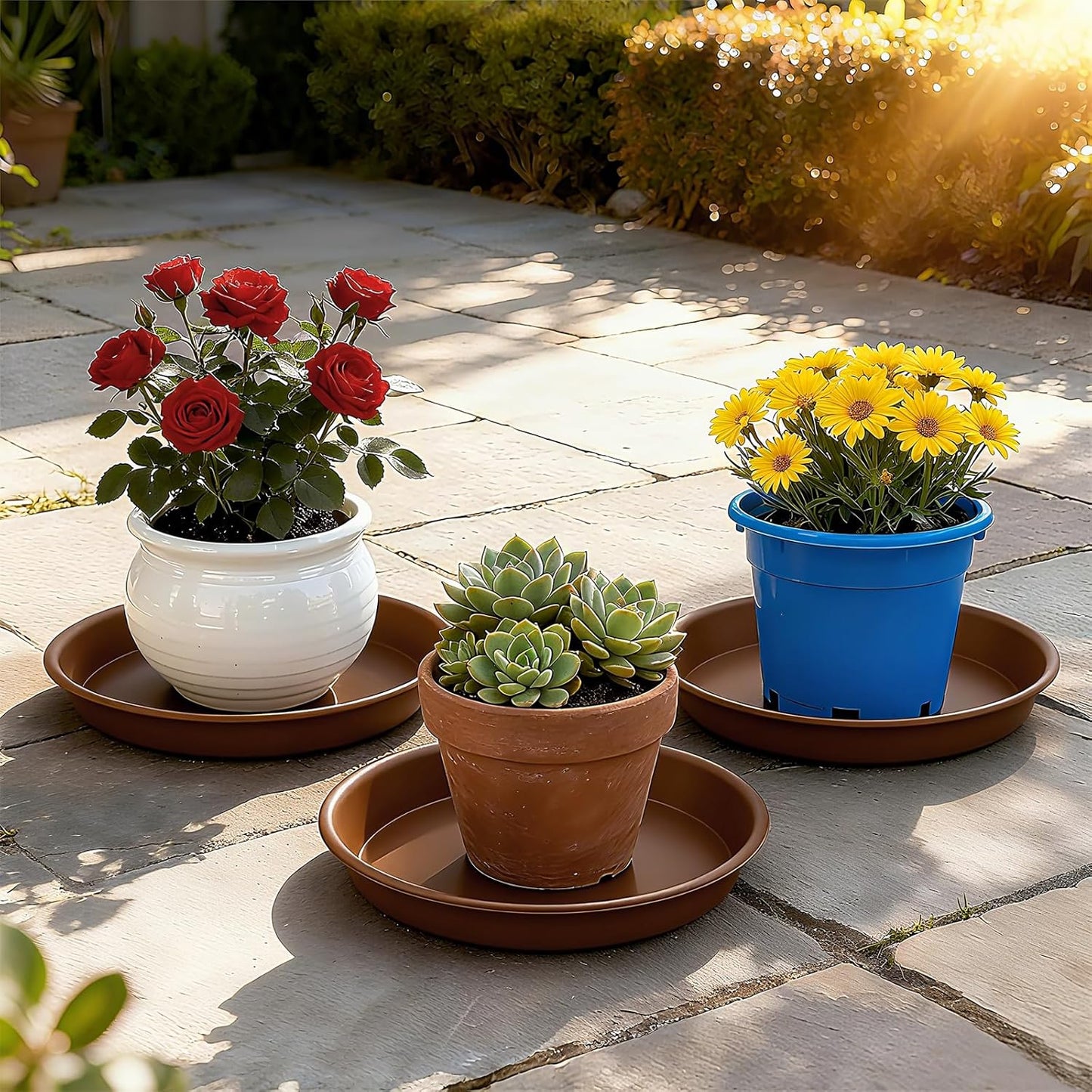 TITE Plant Saucer 16 inch,Heavy Large Planter Durable Thicker Plastic Plant Trays for Indoors and Outdoor,Plant Saucer Drip Trays,Brown (16 inch,Brown) Pack of 3